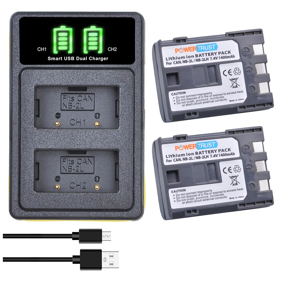 NB-2L NB-2LH Battery and Dual Charger Kit for Canon BP-2L5 BP-2LH, Canon DC301 DC320 DC330 DC410 Elura 40 60 80 90 EOS 350D 400D: 2 NB2L and CH kit
