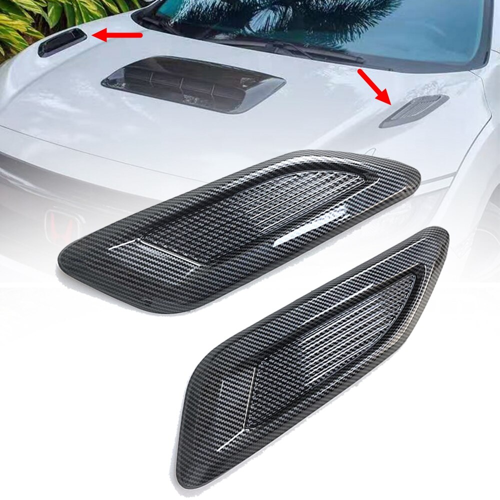 2pcs Universal Carbon Fiber Style Hood Vents For Mustang Air Flow Intake Hood Self-Adhesive Louver Window Cooling Panel