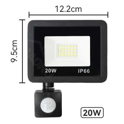 Reflector PIR de 100W con Sensor de movimiento, lámpara de pared para exteriores, luz blanca de 50W, 30W, 20W, 10W, LED impermeable IP66 para patio de jardín: RGB / 6.000 K / 20 W