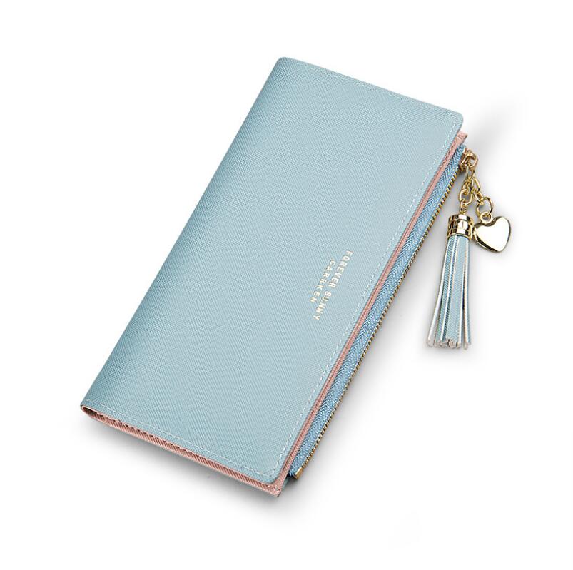 Tassel Wallet Women Long Cute Wallet Leather Tassel Women Wallets Zipper Portefeuille Female Purse Clutch Cartera Mujer: Blue