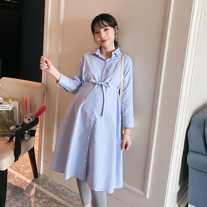 Maternity Clothes Pregnancy Dress Maternity Dress Spring Maternity Dress Cotton Lapel Straight