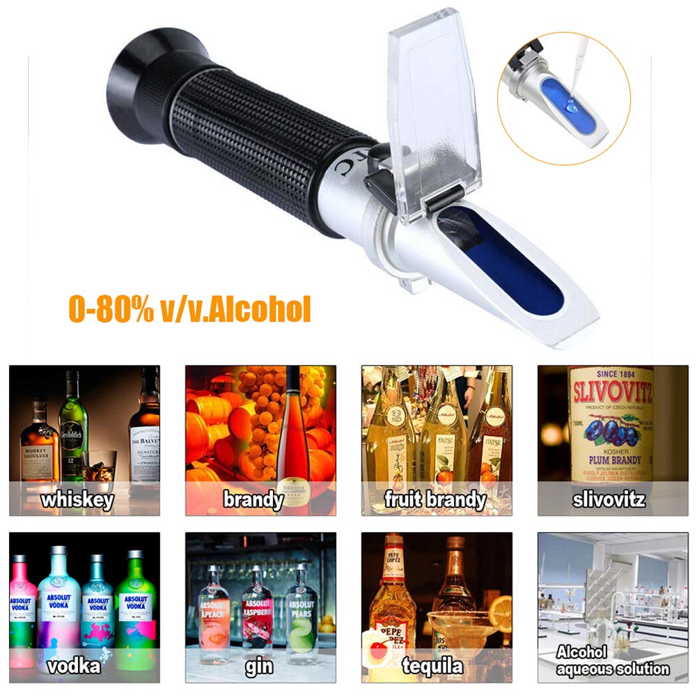 Brennerei Refraktometer Alkohol 0-80% v/v Tragbare Refraktometer Alkohol Meter Schnaps Alkohol Inhalt Tester für schnaps Whiskey
