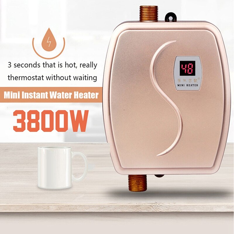 3800w mini elektrisk vandvarmer øjeblikkelig opvarmning led display elektrisk vandvarmer lækagesikring køkken eu stik