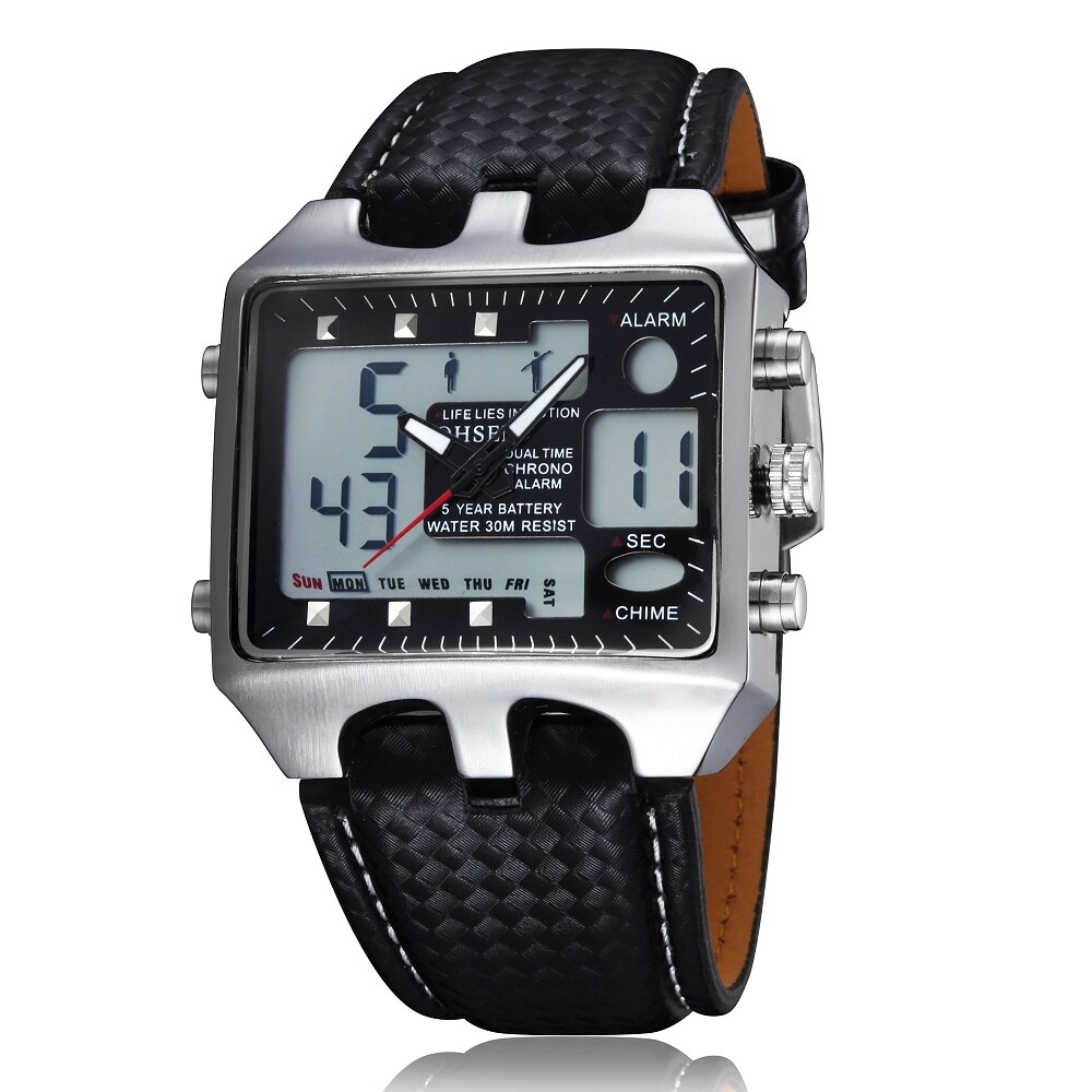 OHSEN digitale LCD Männer Jungen Armbanduhr lederband 30M Wasserdicht Schwarz Sport Armee Uhren Alarm Hand Uhren