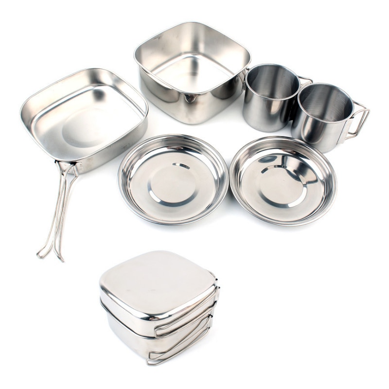 Ensemble Casserole Camping Inox Portable HTTMT - Ustensiles Pliables Pour Rando, Pique-nique, Voyage