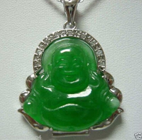 neue Stil>>>>> Neue Schmuck Green Versilbert Buddha Anhänger Halskette + Freies Kette