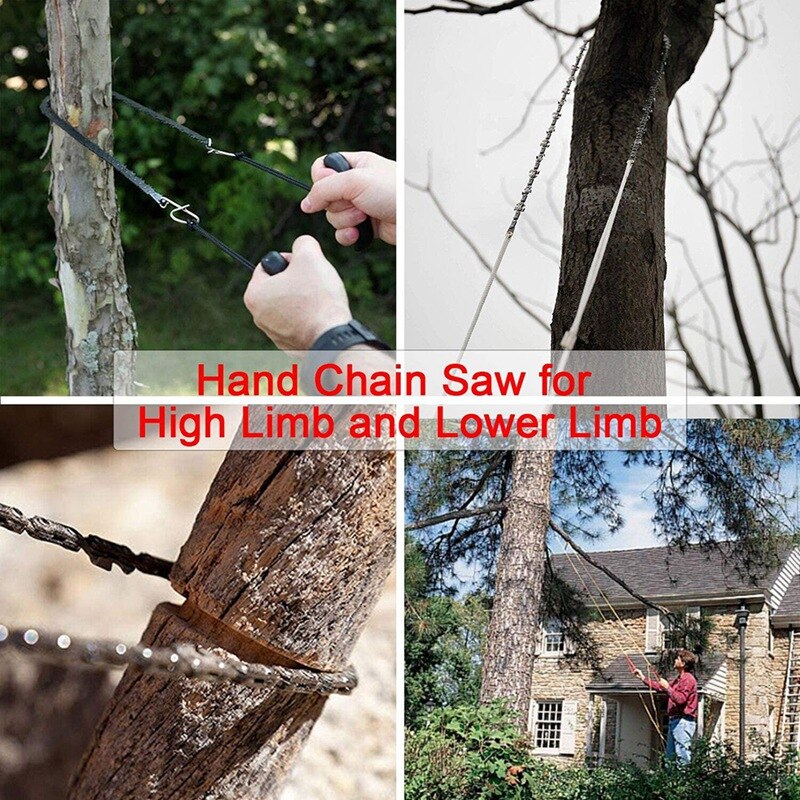 High-Reach Tree Limbs Hand Wire Saw with Two Ropes,Sharp Tooth Blades on Both Sides,Folding Pocket Chain Saw,for Camping