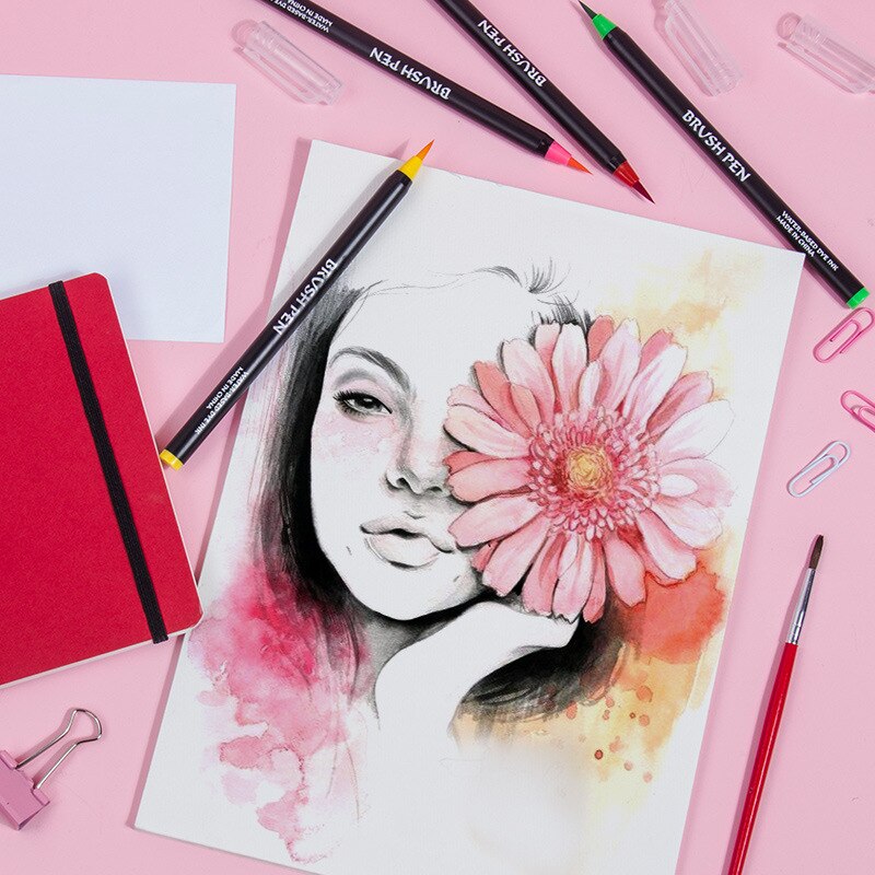 12/24 Colors Soft Painting Pens Water-based Ink Pen Set Adult Kids Drawing Coloring Beginner Painters School Stationery Supplies