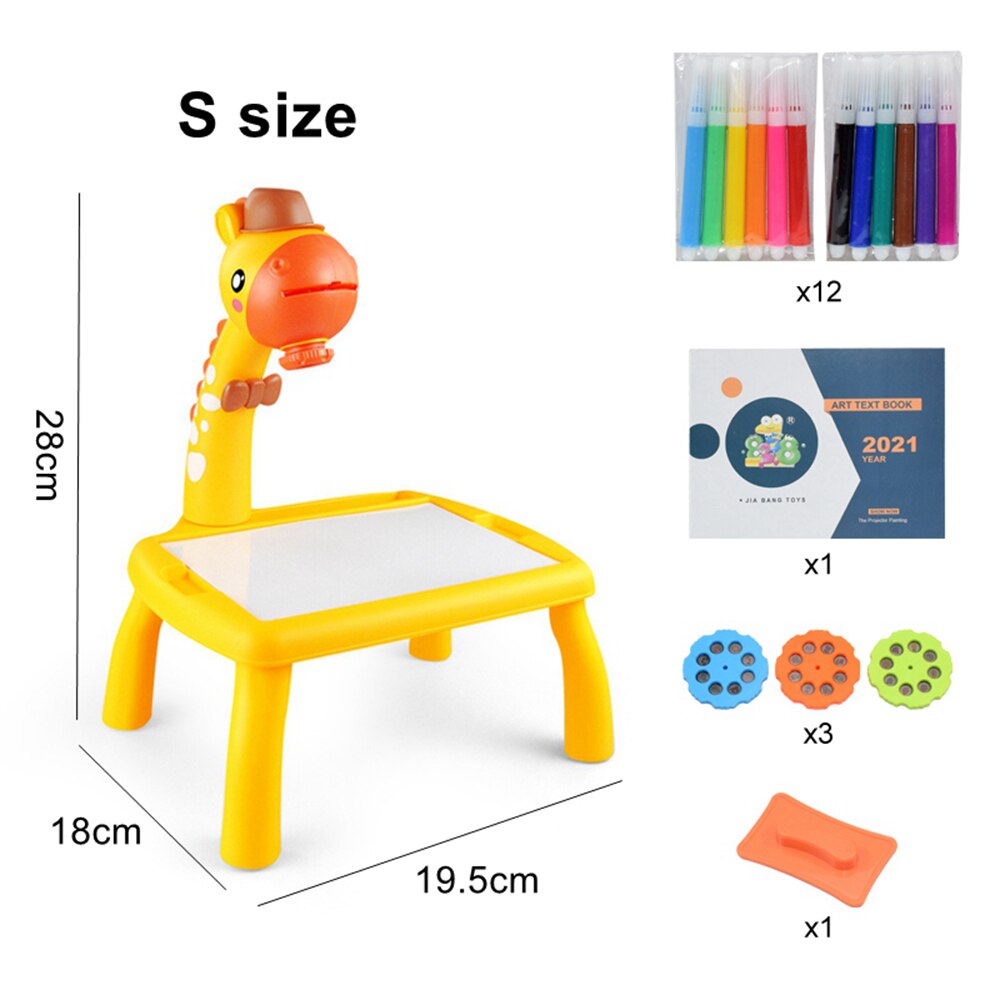 Kids Projector Drawing Table Painting Board Desk Multifunctional Writing Arts Crafts Educational Projection Machine Drawing Toy: F yellow small