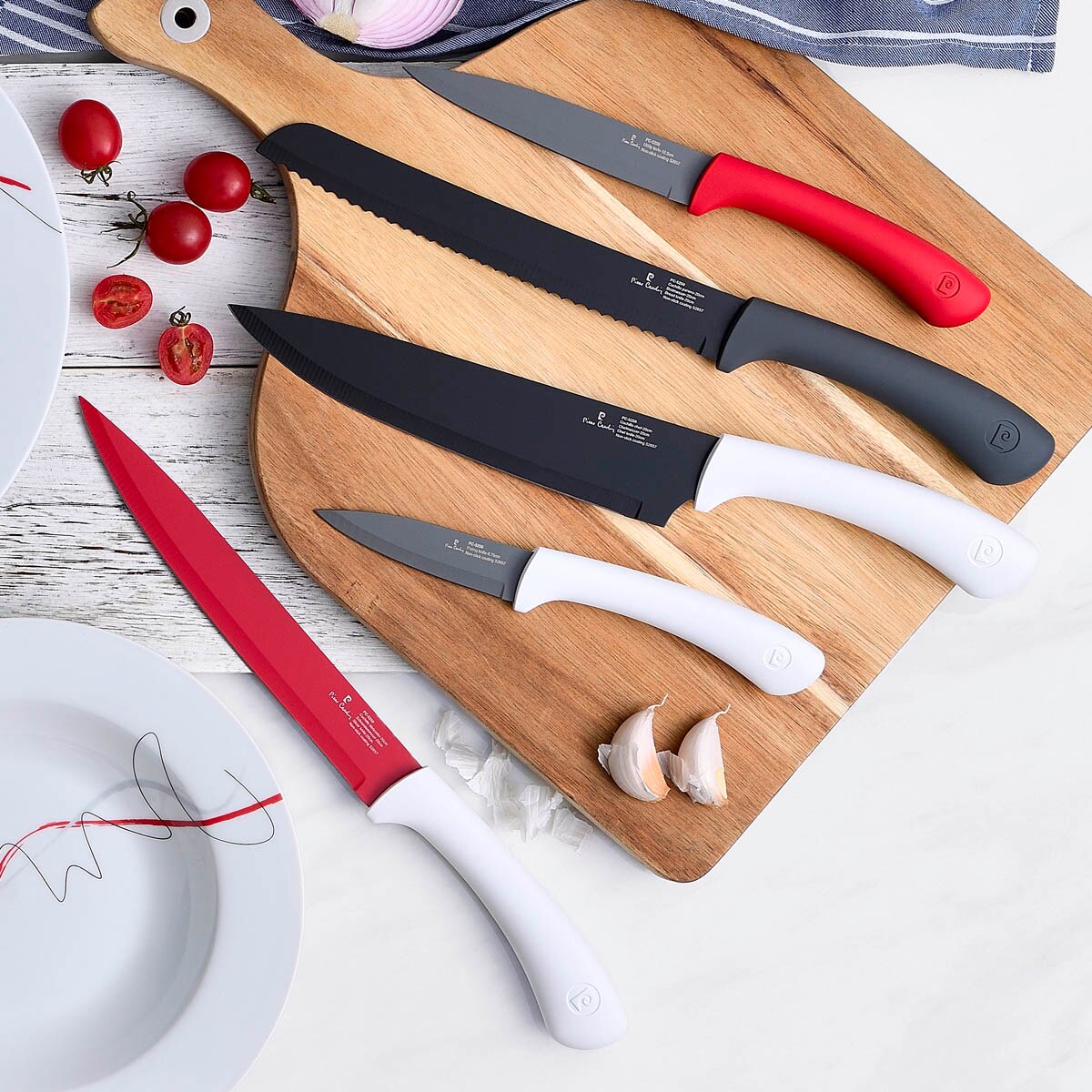 Set de cuchillos 5 pcs Eclat Pierre Cardin, acero inoxidable, colores, elegantes, modernos, resistentes, duraderos, antidherentes, agarre comodo y seguro, fácil limpieza,