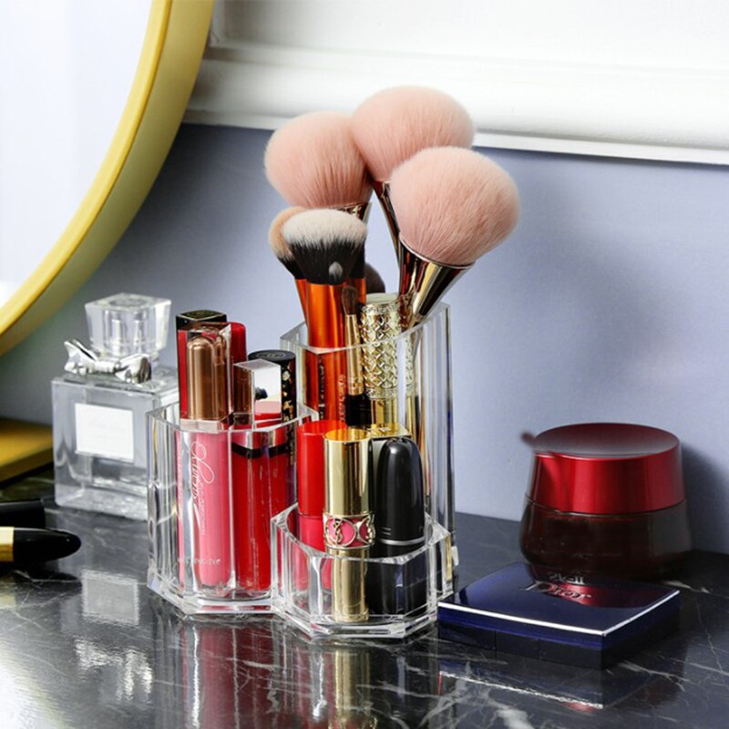 Organizador de cosméticos transparente, caja de almacenamiento de plástico acrílico para brochas de maquillaje, suministros de bolígrafos de joyería, almacenamiento de tarjetas de negocios