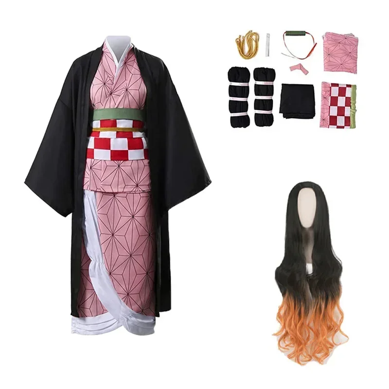 Nezuko Kamado Nezuko Cosplay Costume, uniforme de perruque Nezuko avec accessoires pour adultes, olympiques d'Halloween et de carnaval: XL / Black