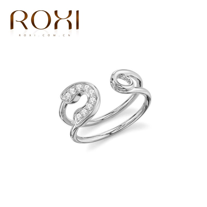 Anillo ROXI de lujo de cristal de circón para mujer, anillo abierto para boda, joyería sencilla de Plata de Ley 925, Anillos de joyería: silver