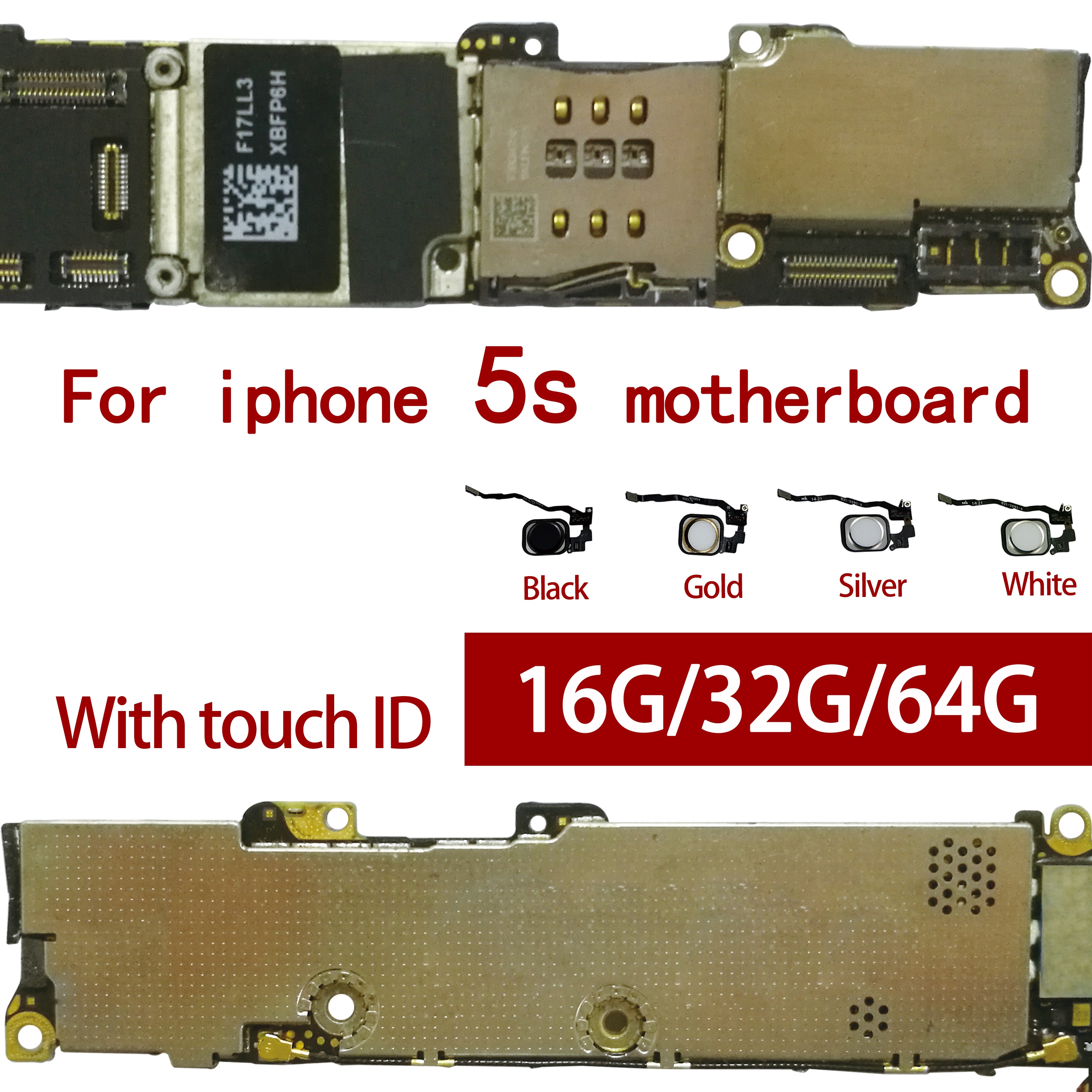 100% Original unlocked for iphone 5S Motherboard Without Touch ID/With Touch ID,for iphone 5S Logic boards,16gb / 32gb / 64gb