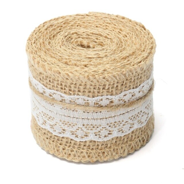 2Pcs 5Cm X 200Cm Natuurlijke Jute Jute Roll Wit Kant Hessische Trim Tafelloper Bands Rusticity Bruiloft decor Diy Craft: 4 / 1pc