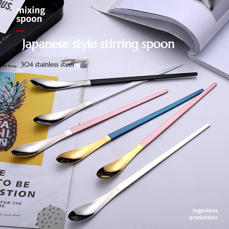 304 Stainless Steel Long Handle Stirring Spoon Cocktail Bartender Spoon Coffee Spoon Dessert Long Spoon Japanese Stirring Spoon