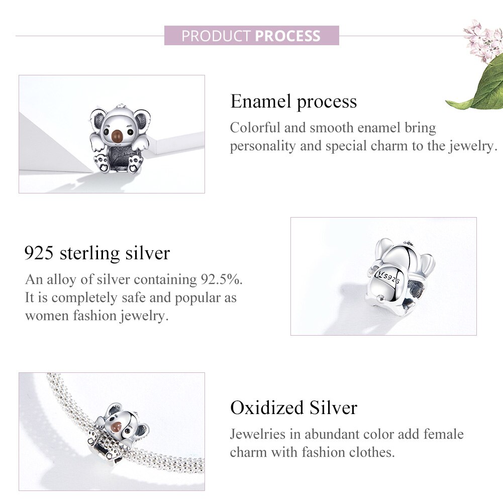 Animal Charms BISAER 925 Sterling Silver Baby Koala Beads Charms fit Charm Bracelets Silver 925 Jewelry Making ECC1304