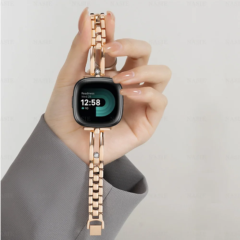 Slim Diamond Bracelet For Fitbit Versa 1/Versa 2/versa 3/Versa 4 Watch Strap Metal Bracelet For Fitbit Versa Lite/Sense 2 Strap: XXXL / Coal Black