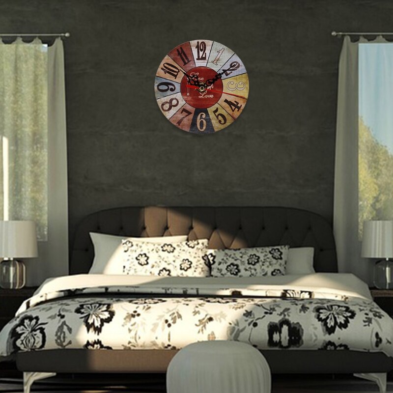 Round Wall Clock Farmhouse Large Wall Clock with Big Numerals Wooden Wall Clock Battery Wall Clock Hanging for Home