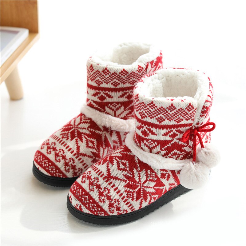 Zapatillas de casa de piel para mujer y niña, zapatos cálidos de algodón con plataforma plana para interiores, zapatillas cómodas de felpa tejidas de invierno