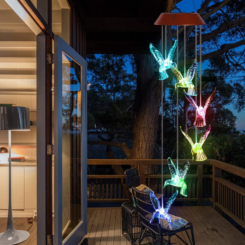 LED à alimentation solaire carillon de vent lumière extérieure couleur changeante colibri vent carillon lumière maison jardin balcon décor lumière