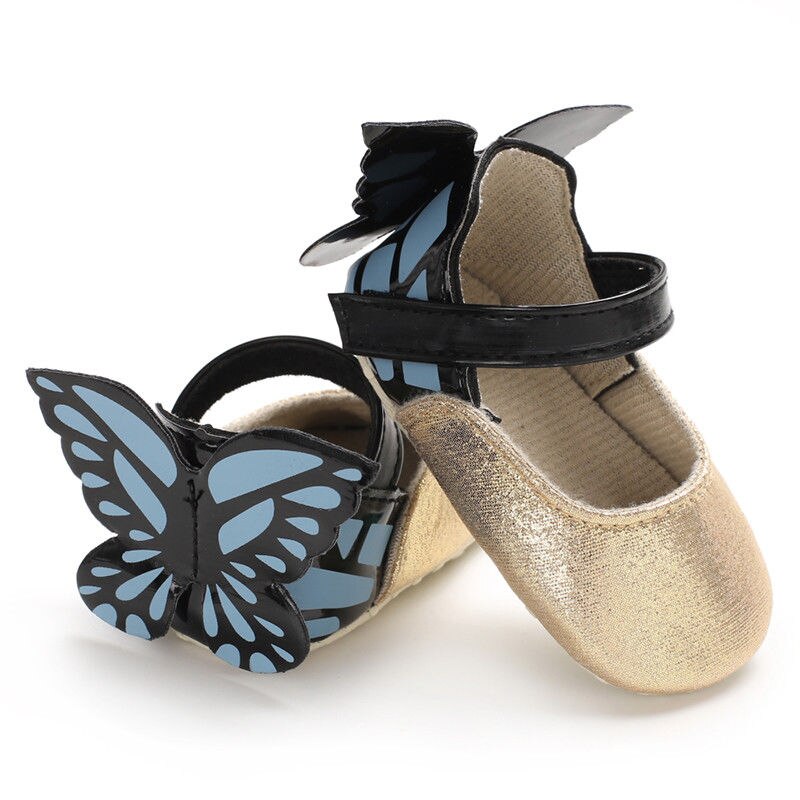 ¡Novedad! Rosa metalizados de zapatos de bebé niña en papel de aluminio, zapatos de mariposa para bebé: Dorado / 13