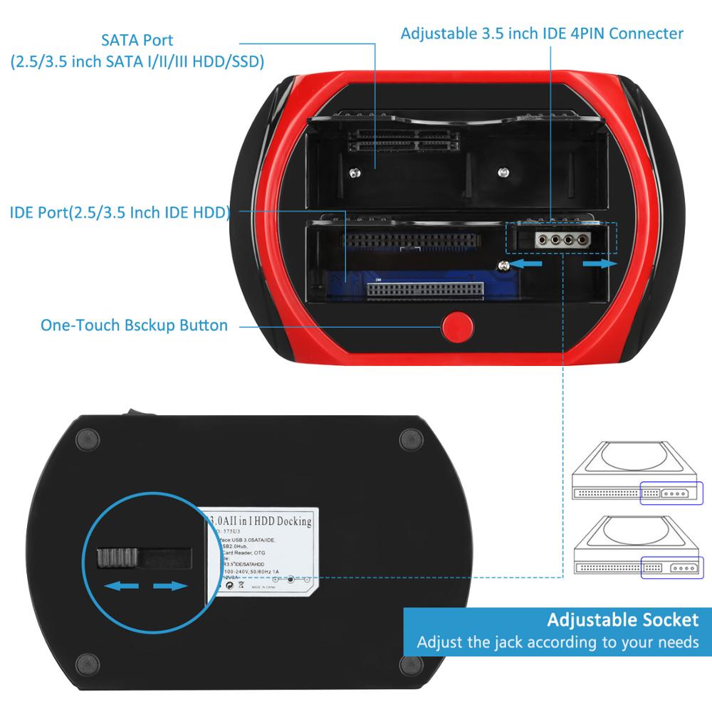 Tccmebius Hard Drive Docking Station,USB 3.0 to 2.5 3.5 Inch SATA IDE Dual Slot External HDD Enclosure,for 2.5" 3.5" IDE SATA