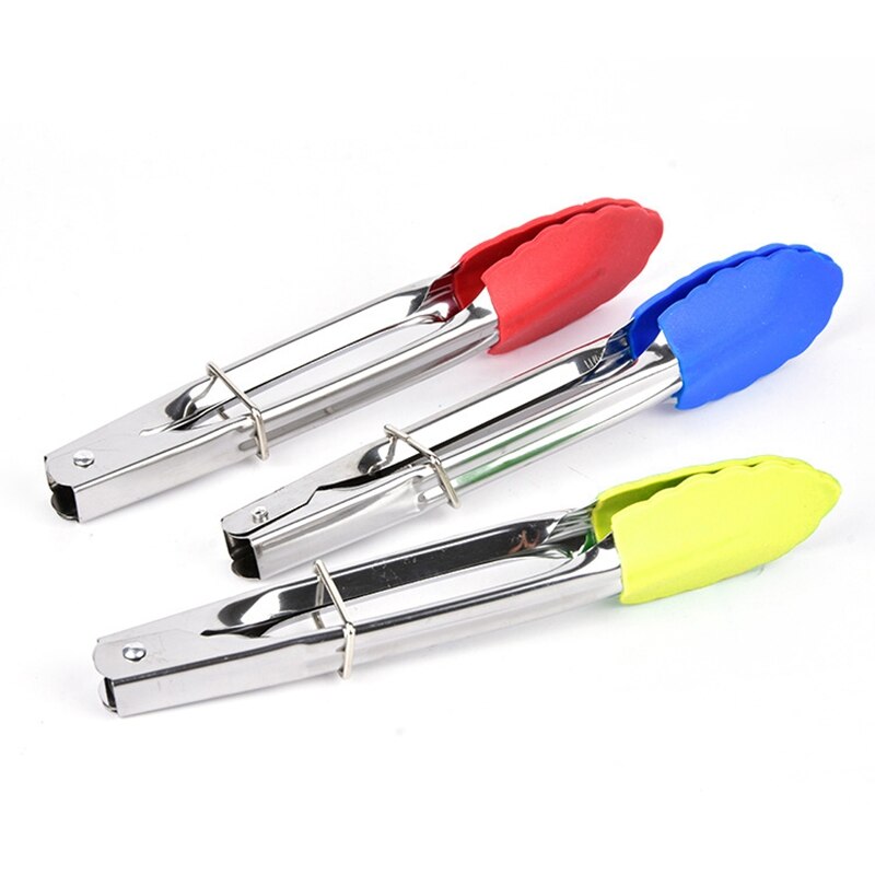 Pinzas resistentes al calor para alimentos de cocina, utensilios de silicona de acero inoxidable para pan, accesorios de cocina, suministros, 1 ud.