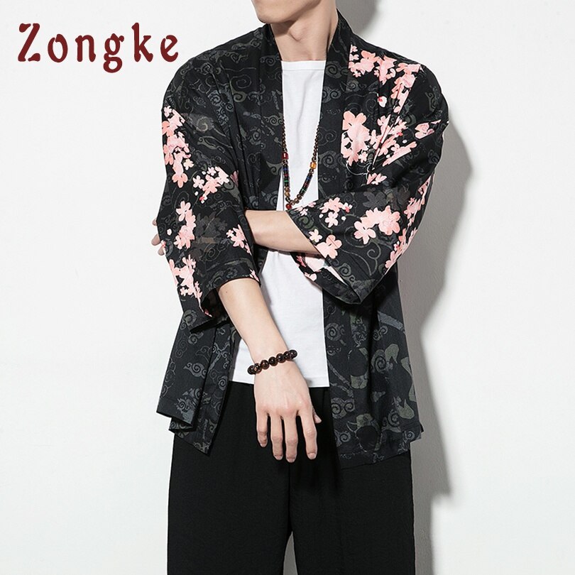 Zongke Chinese Style Dragon Kimono Cardigan Men Shirt Hip Hop Streetwear Kimono Shirt Men Japanese Kimono Men Shirt Summer