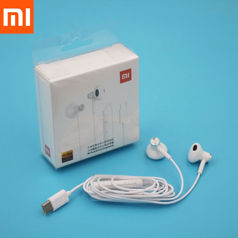 Xiaomi Hybrid DC Earphone Type-C Plug Half In-Ear USB Wired Control with Microphone BRE01JY Mi Dual Driver Earphone: White earphone