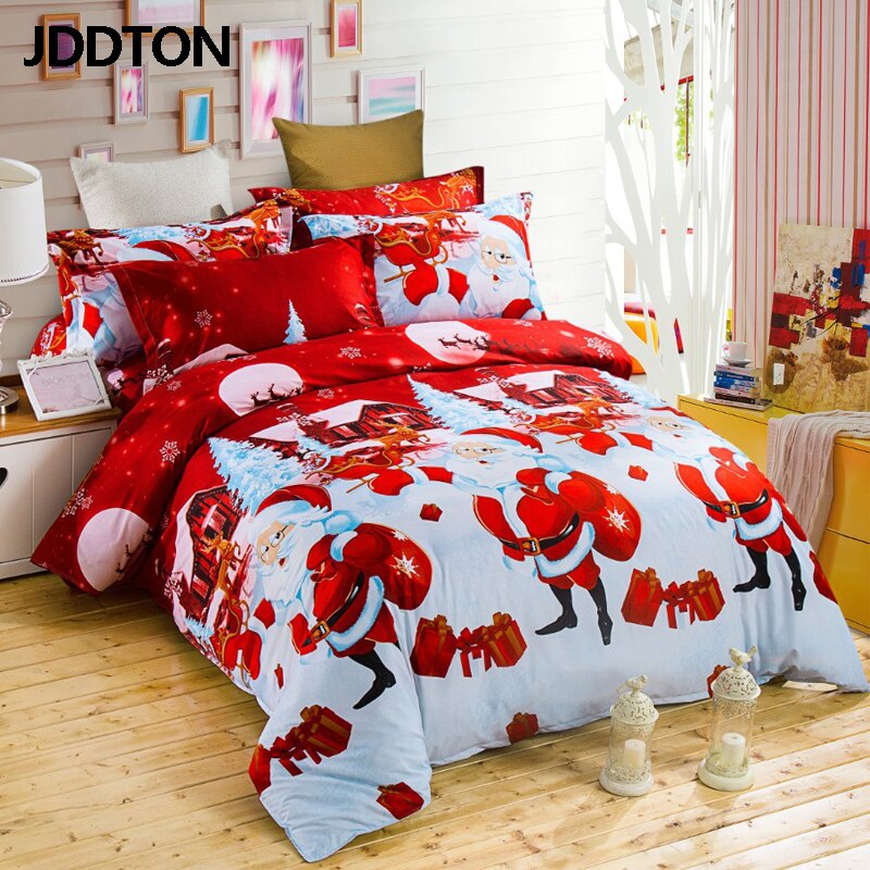 Jddton god jul sengetøjssæt klassisk julemanden 2/3/4 stk sæt rød sengetøj dynetæppe og pudebetræk  be125