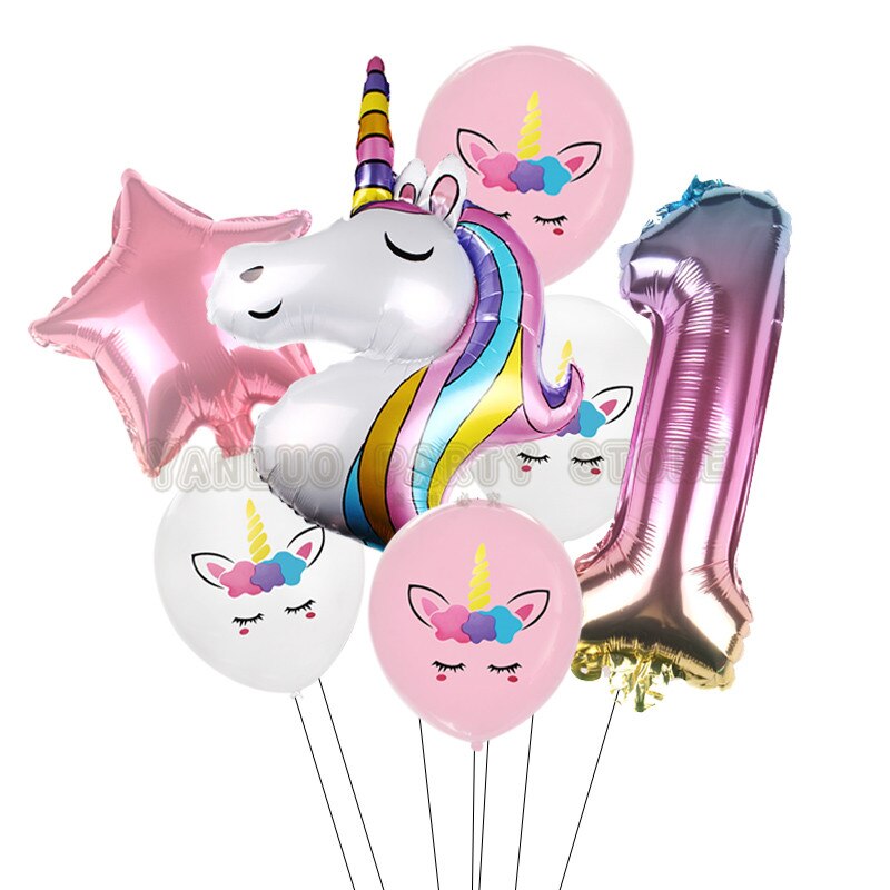 7 stk/parti regnbue enhjørning fest ballonger enhjørning bursdag dekorasjon nummer ballong barnebursdag fest baby dusj dekor globos: 1
