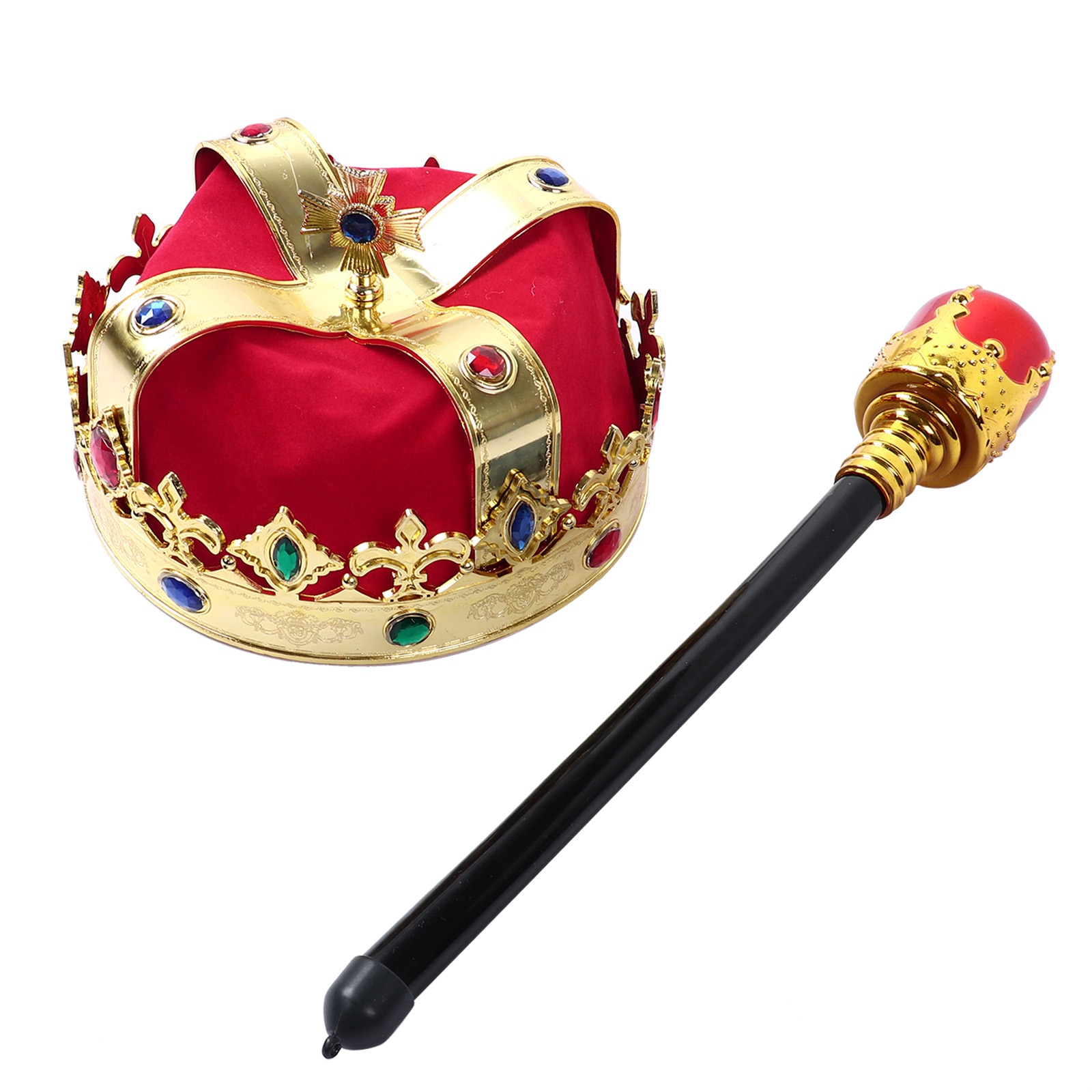 2Pcs King Crown Hat scettro Royal Cosplay puntelli bambini travestimento accessori Costume re principe corona cappello decorazione del partito: Default Title