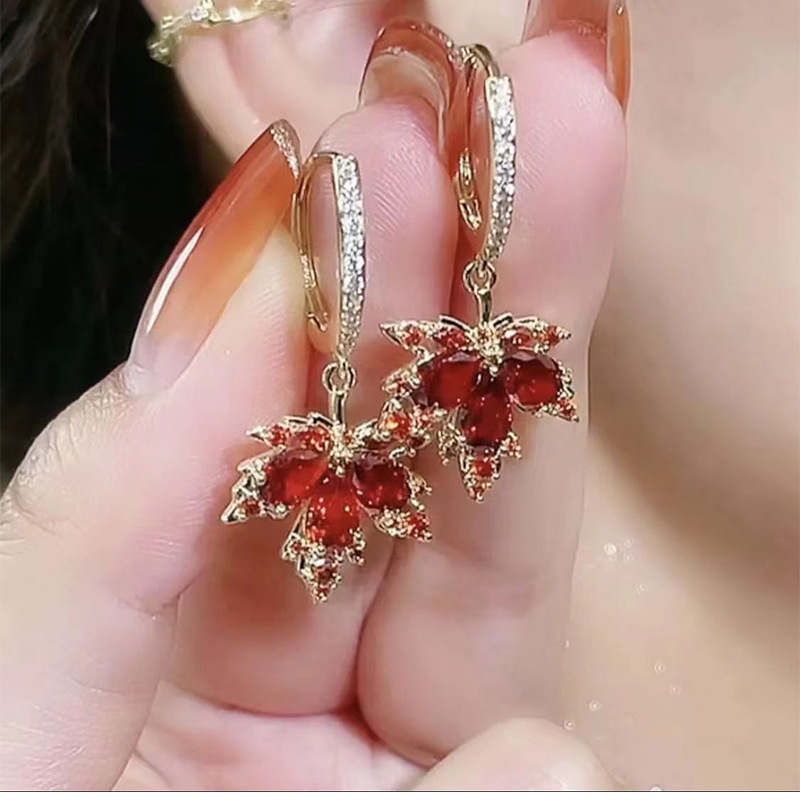 Pendientes de circonita de cristal rojo para mujer, aretes colgantes con incrustaciones de piedra CZ, Color dorado Vintage, joyería de boda femenina,: Estampado en caliente