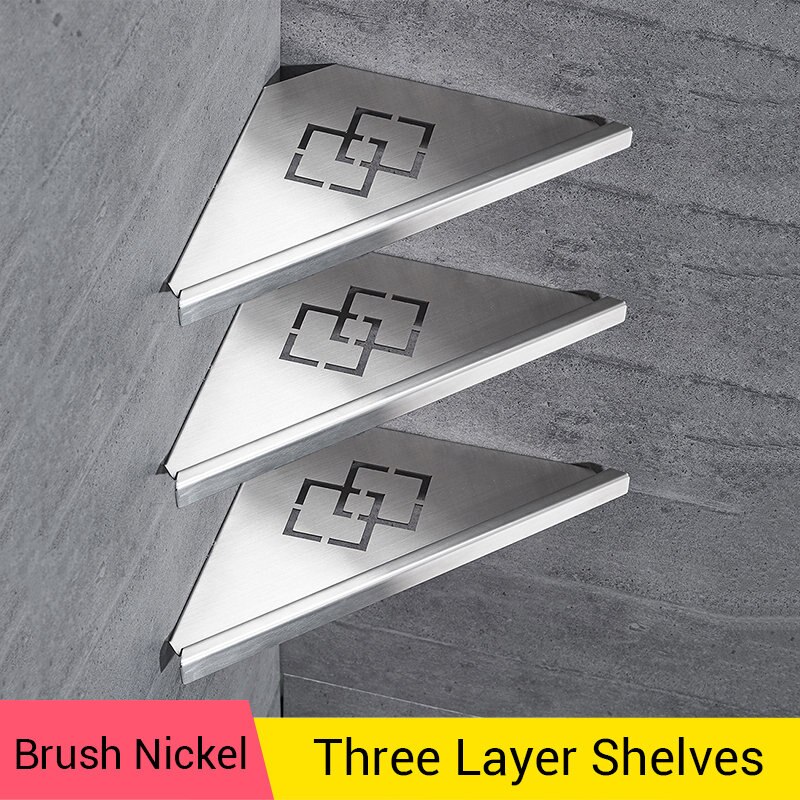 Bathroom Shelves Brushed Nickel Stainless Steel 304 Wall Bathroom Shelf Shower Caddy Rack Bathroom Accessories Shelves WF-18062: Brush Nickel-3SN