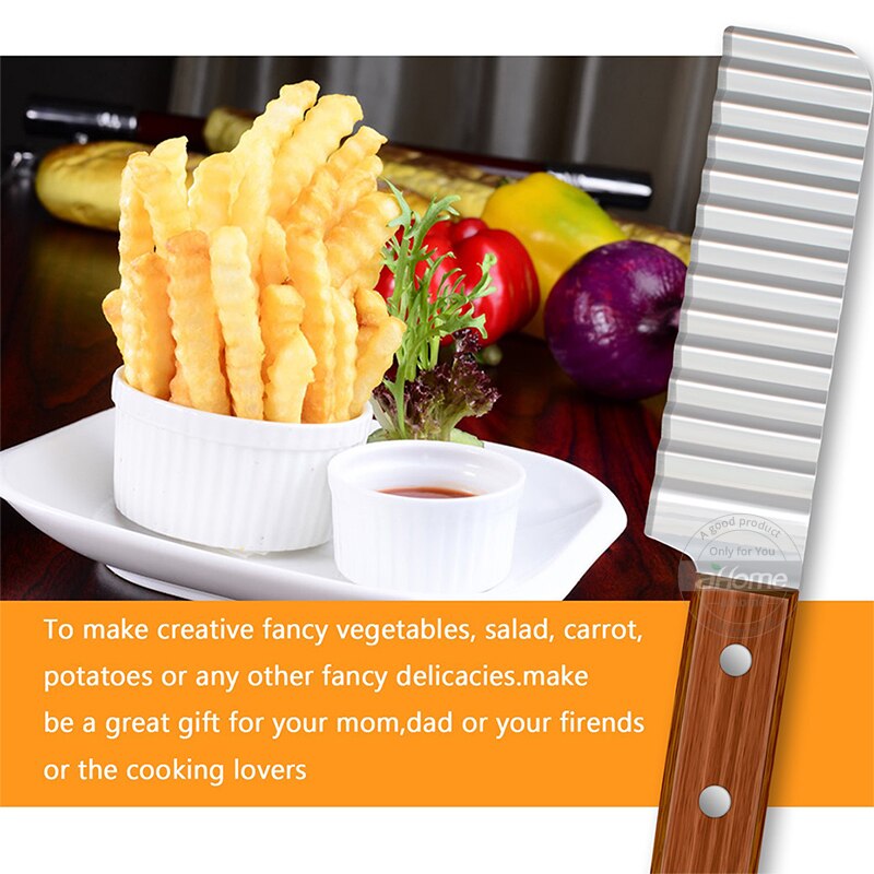 Rebanador de patatas fritas de acero inoxidable, cuchillo ondulado con arrugas, accesorios de cocina