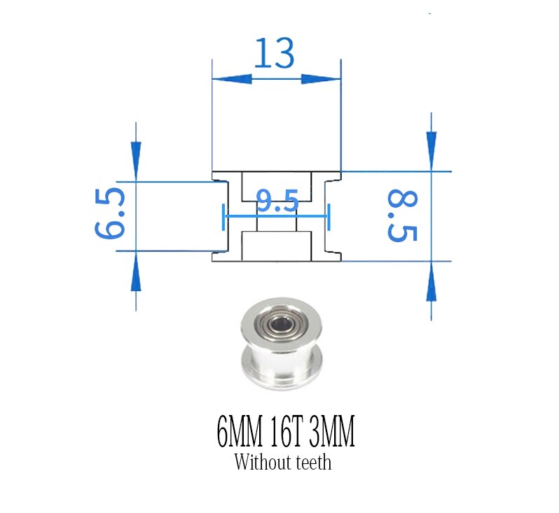 GT2 koła koło rozrządu 16-zębów 20-zęby z 3mm lub 5mm otwór z łożyskami do 3D części drukarki pasek rozrządu 6mm 10mm: 6MM 16T NO teeth