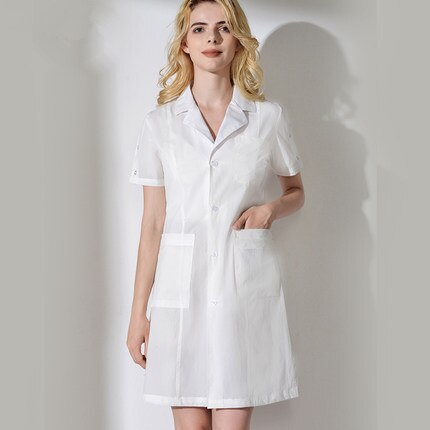 Koreaanse versie van witte jas artsen dragen korte mouwen schoonheidssalon uniform tandartsen medische plastic ziekenhuis huid management: Beige / S