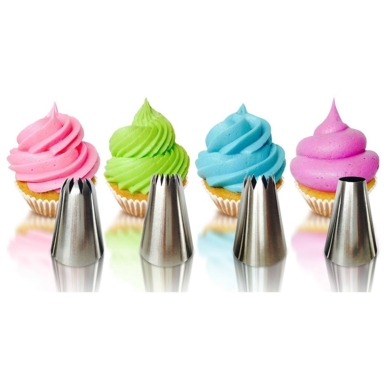 Classic Extra Large Stainless Steel Cake Cream Decorating Tips Set,Closed Star,Open Star,French,Round/Plain Cupcake Pastry Tools