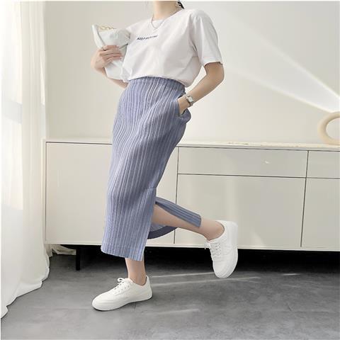 Falda plisada de media pantorrilla para mujer, informal, suelta, Color sólido, elegancia de oficina, estilo coreano, primavera y verano: Gris