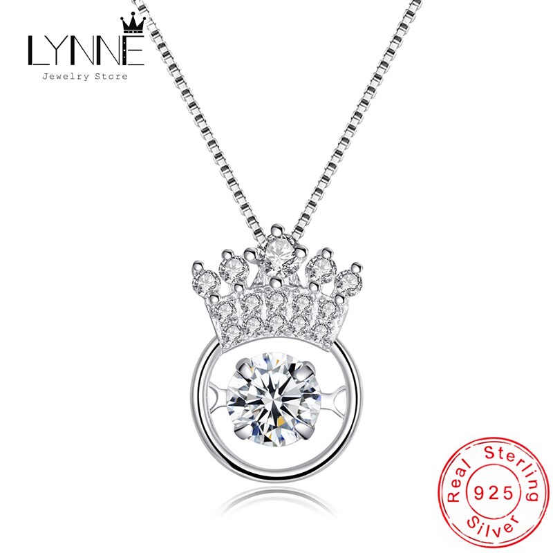 New Fashion 925 Sterling Silver Crown Round Pendant Necklace ruotabile ballerà strass Charm collane regalo gioielli donna