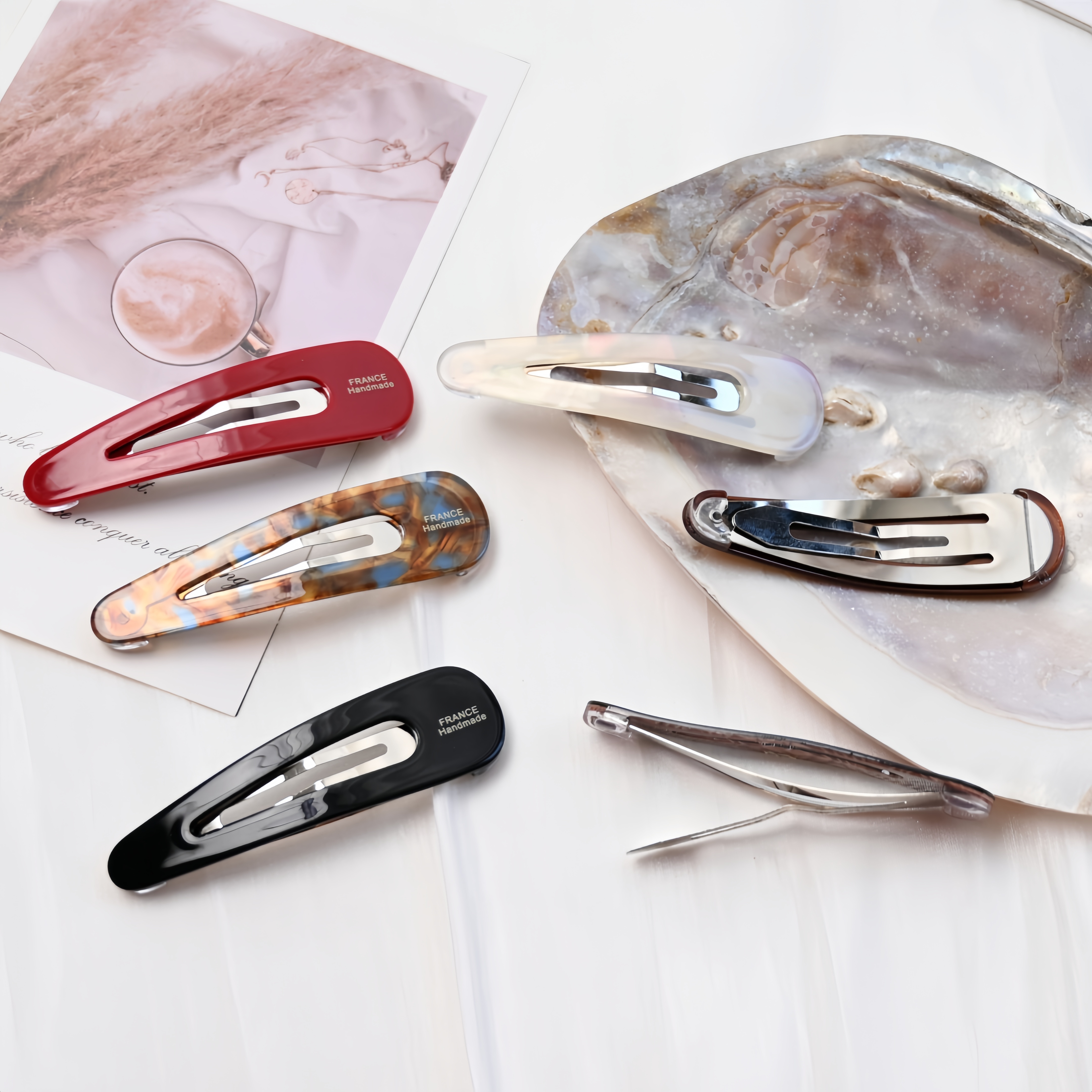 Czerwone spinki robić włosów Czarne klipsy dla dziewczynek i kobiet Acetatowe spinki robić włosów w kształcie kropli wody Akcesoria robić włosów o długości 7,3 cm