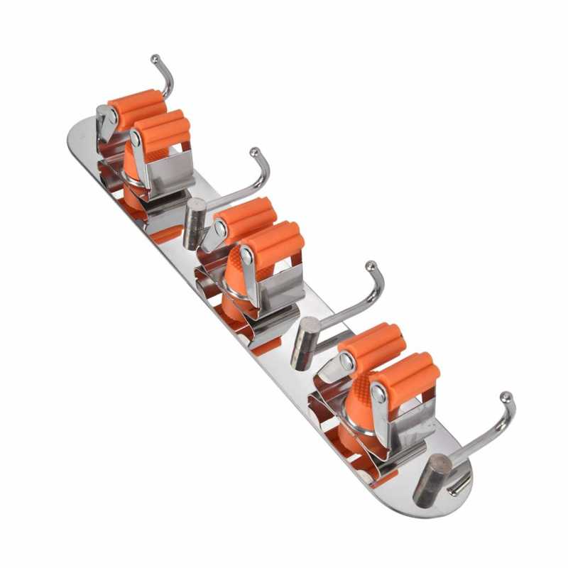 Broom Holder Broom Wall Mount Anti Slip with 3 Racks 4 Hooks for Home for Garden