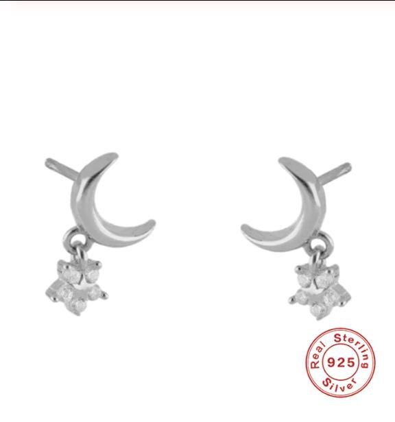 ROXI Neue Mond und Stern Ohrringe 925 Sterling Kristall Zirkon Kleine Stud Ohrringe für Frauen Brincos Delicate Koreanischen Ohrringe: HRTY-4