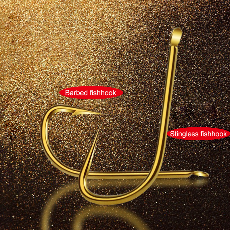 50pcs High Carbon Steel Golden Barbed Fish Hook Stingless hook Fishing Accessories tool Non-barb Hook Barbed fishhook for lake