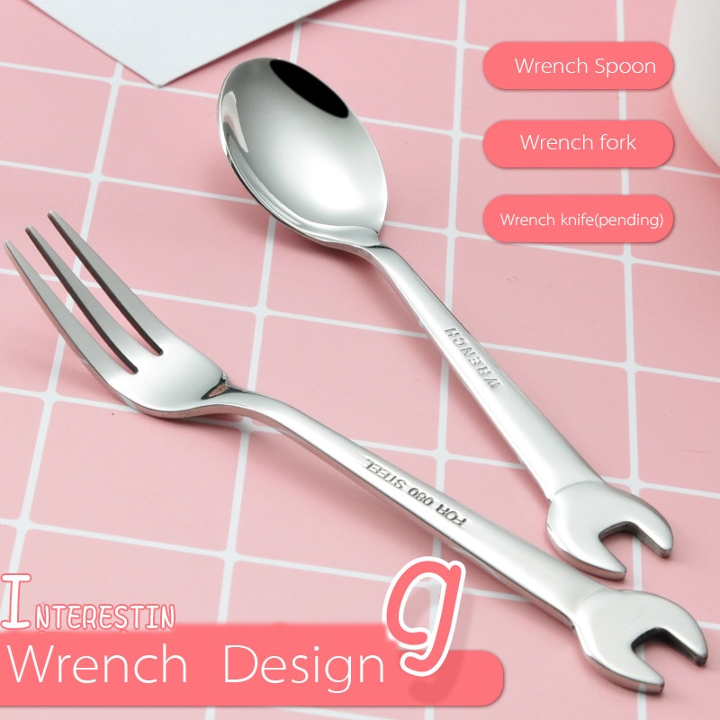 Creatieve Wrench Shape Thee Vork Roestvrij Staal Diner Lepel Koffie Bestek Set Servies Familie Camping Keuken Accessoires