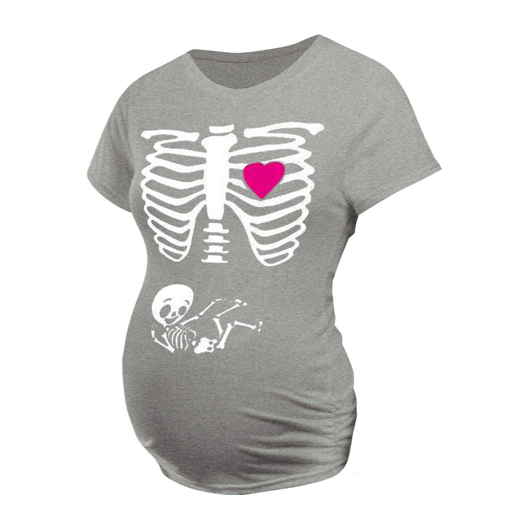TELOTUNY Schwangerschaft Shirts Frauen Mutterschaft Kurzarm Skeleton Drucken Tops T-shirt Schwangere Casual Mutterschaft Frühjahr/sommer Hemd