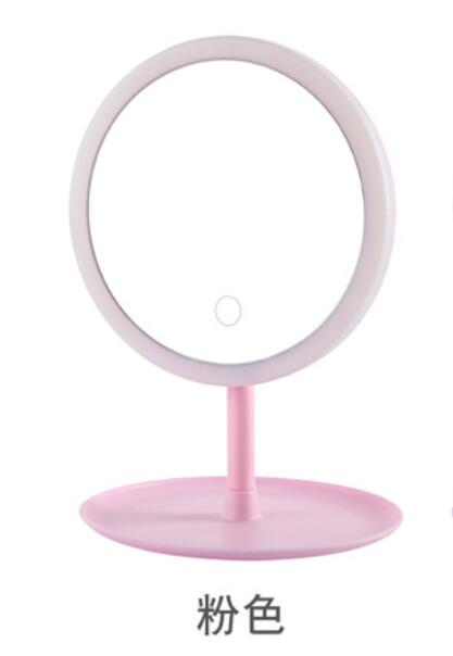 MIROIR DE MAQUILLAGE À LED Avec Lumière dames Maquillage Lampe Avec Rangement de bureau Rotatif Miroir Cosmétique De Forme Ronde Miroirs De Noël: Pink Monochrome Led
