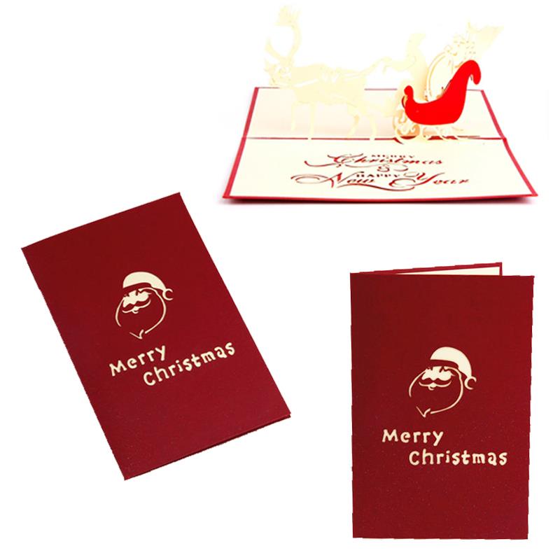 Handmade Cards 3D Year Card Postcards Christmas Postcard Pop Up Christmas Diy Year Red Birthday