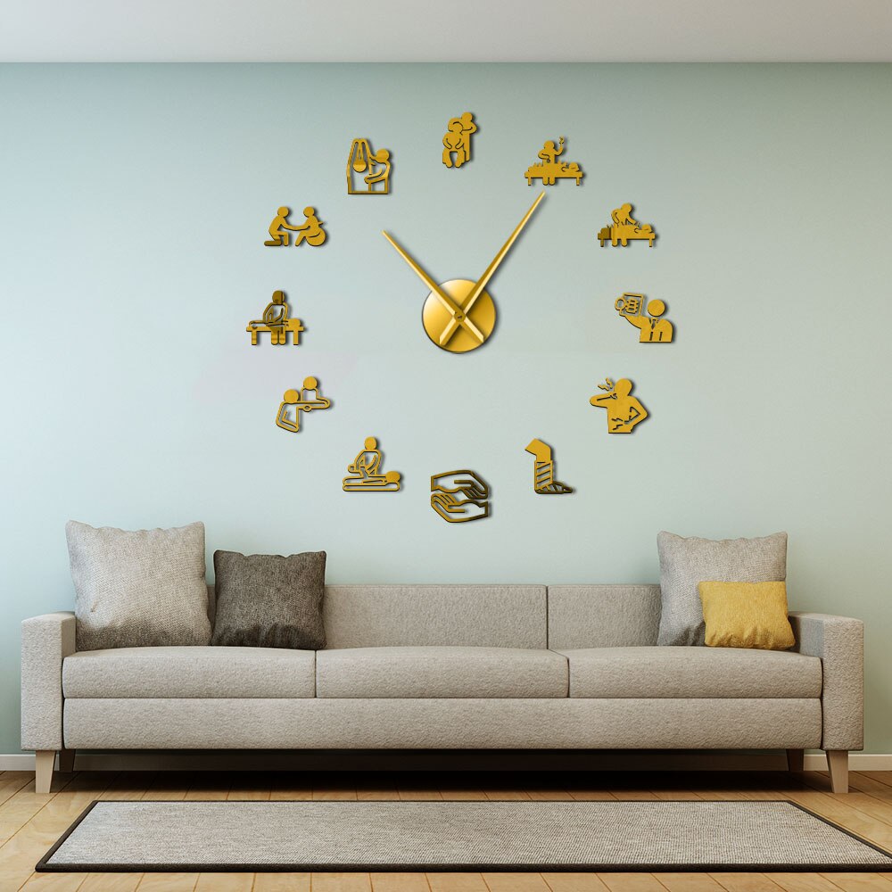 Reloj de pared de acupuntura quiropráctica, pegatinas acrílicas de espejo para decoración de pared, terapia física, gran bricolaje